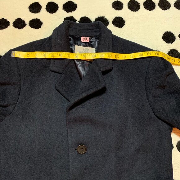 Aquascutum London Vintage 90s Cashmere Wool Overcoat Medium Navy Trench Coat - Picture 12 of 16